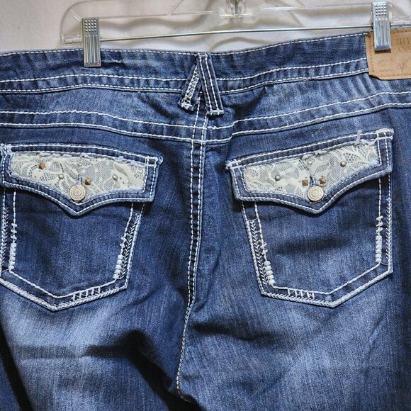 Amethyst Denim Blue Jeans Mid-Rise Plus Size 24 Lace Trim Beaded - Picture 4 of 5